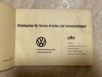 VW Arbeitspreise Heft von Arbeiten an alle Modellen 1954